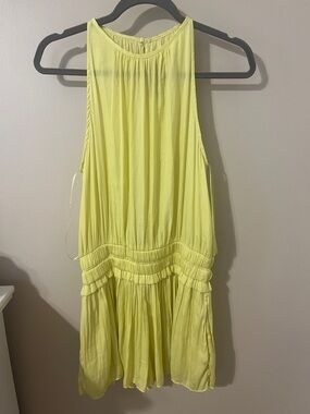 Yellow Sleeveless Drop-Waist Summer Romper w/ Pockets